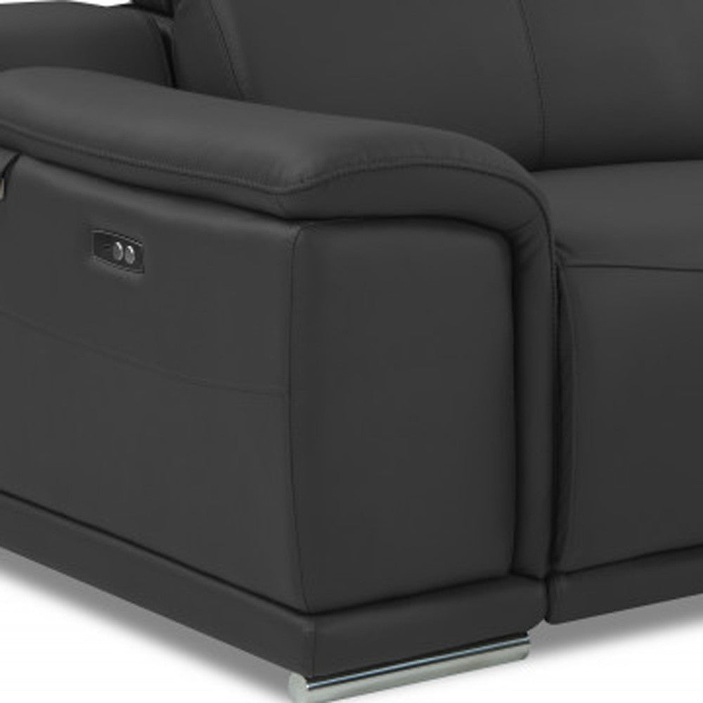 86" Dark Gray Genuine Leather Reclining Sofa
