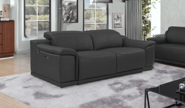 86" Dark Gray Genuine Leather Reclining Sofa