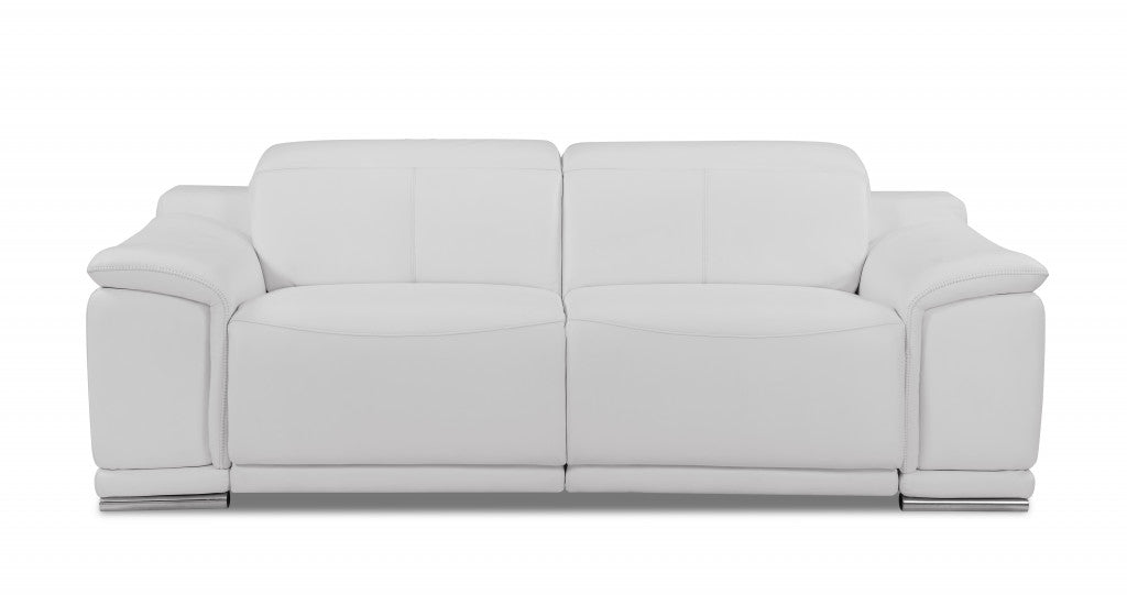 White Genuine Leather Reclining Sofa 86"