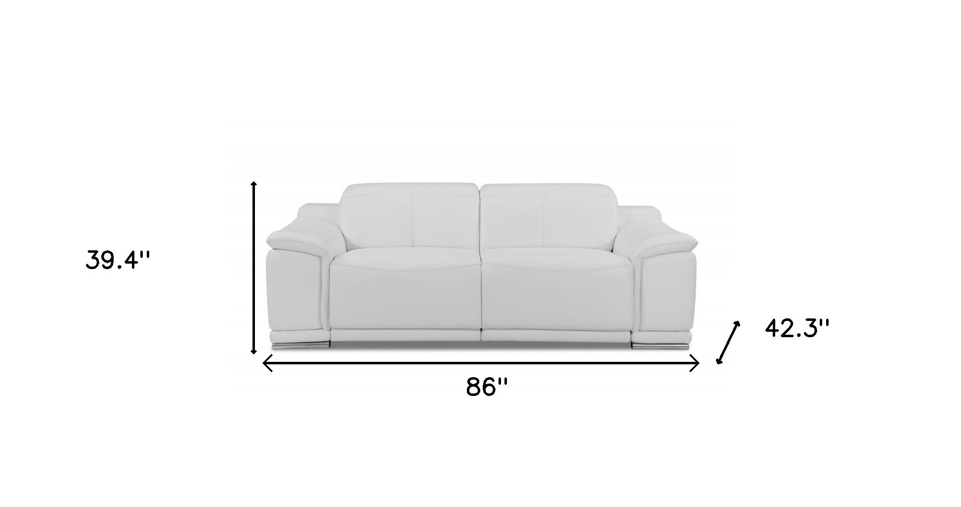 White Genuine Leather Reclining Sofa 86"