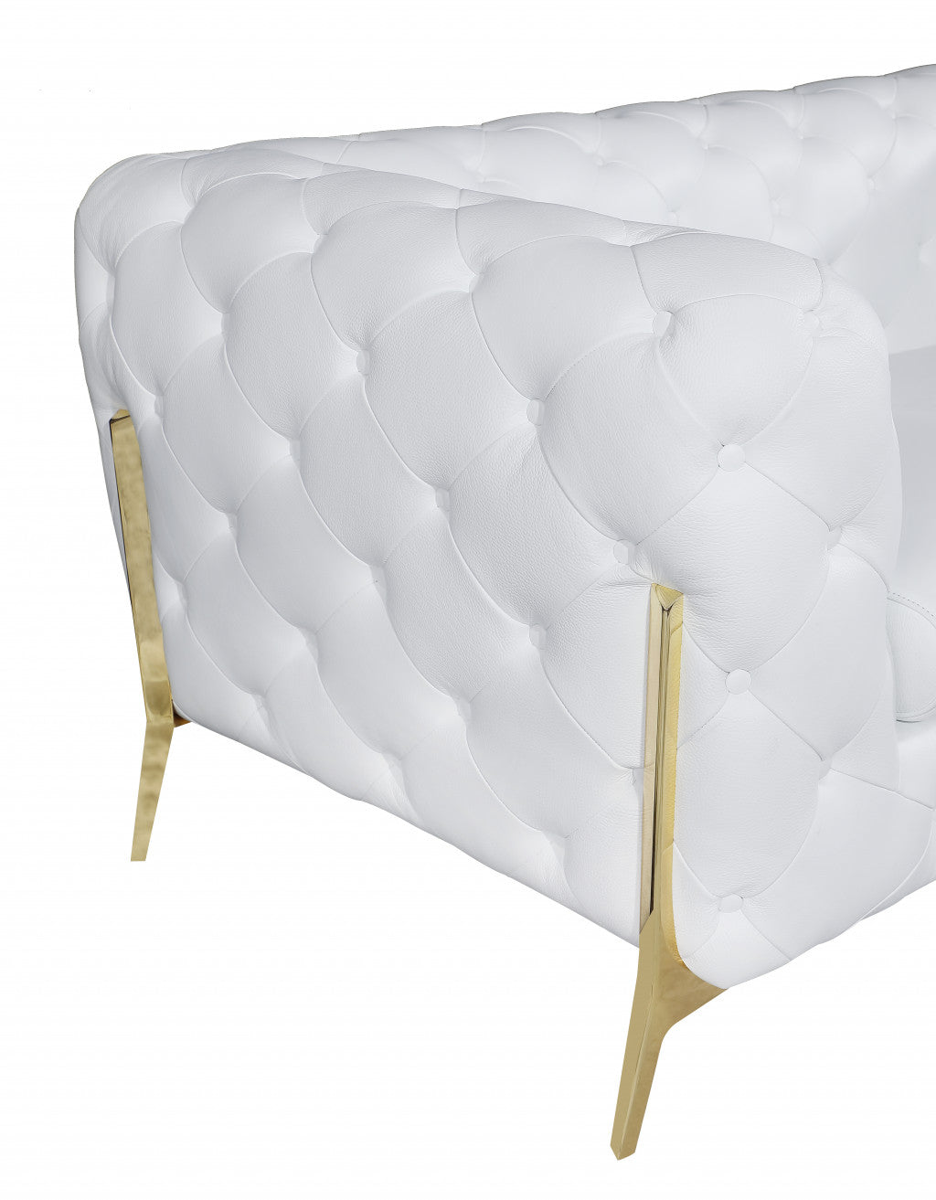 93" White and Gold Genuine Tufted Leather Standard Sofa