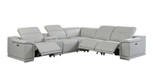 Light Gray Italian Leather Power Recline L Shape Six Piece Corner Sectional With Console