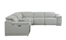 Light Gray Italian Leather Power Recline L Shape Six Piece Corner Sectional With Console