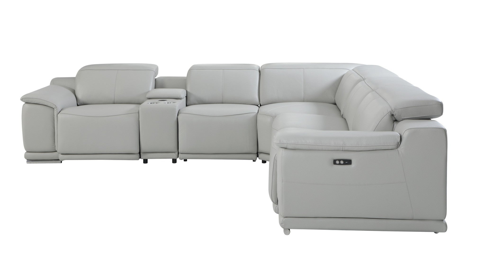 Light Gray Italian Leather Power Recline L Shape Six Piece Corner Sectional With Console