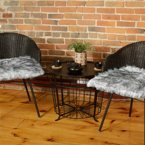 Set Of Two 17" X 17"  Ombre Grey Faux Fur Dining Chair Cushion Pads