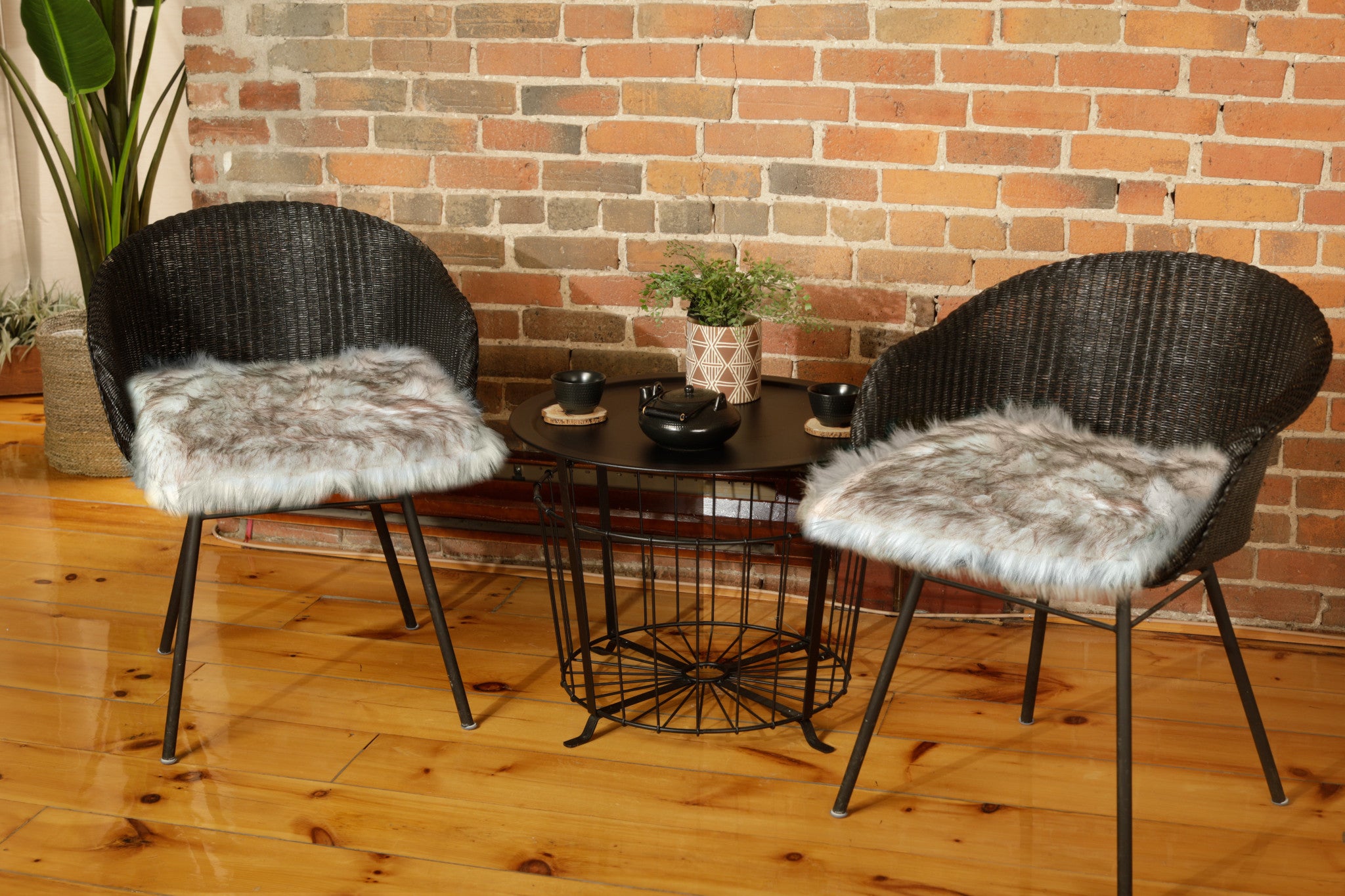 Gradient Tan Faux Fur Dining Chair Pad Set Of Two - 17" x 17"