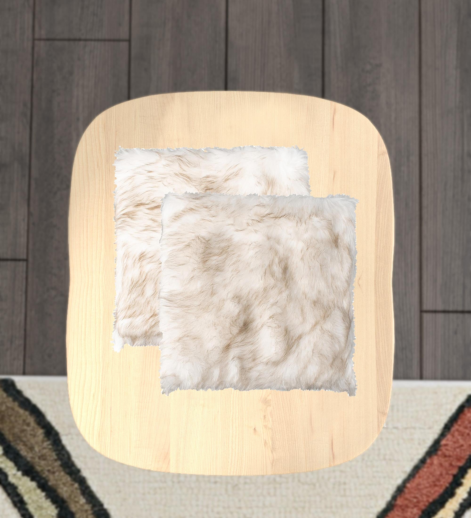 Gradient Tan Faux Fur Dining Chair Pad Set Of Two - 17" x 17"