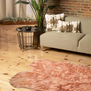 4' X 6' Dusty Rose Faux Fur Washable Non Skid Area Rug