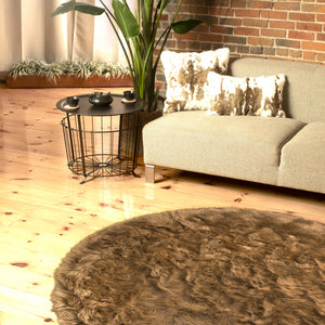6' X 6' Tan Round Faux Fur Washable Non Skid Area Rug