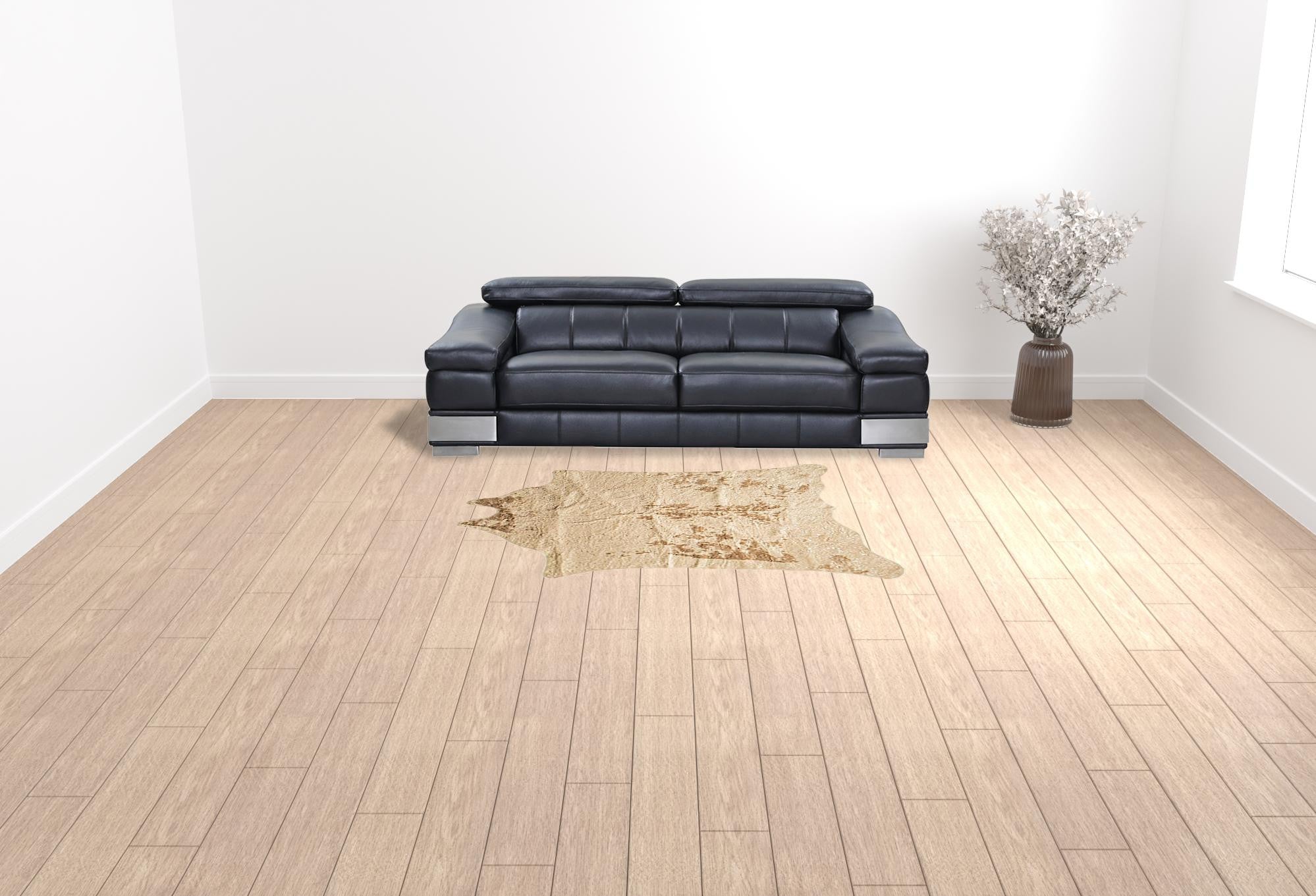 5' X 8' Off White And Silver Faux Cowhide Washable Non Skid Area Rug