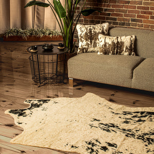 5' X 8' Off White Black and Gold Faux Cowhide Washable Area Rug