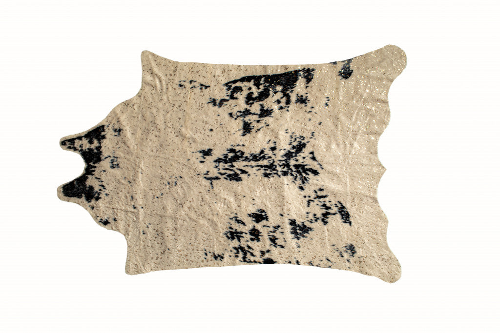 5' X 8' Off White Black and Gold Faux Cowhide Washable Area Rug
