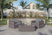 Three Piece Gray SQA Faux Rattan and Slate Gray Outdoor Seating Set with Table