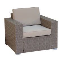 Three Piece Beige SQA Faux Rattan and Tan Outdoor Seating Set with Table