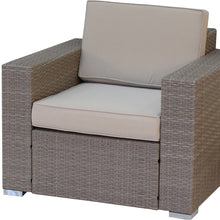 Three Piece Beige SQA Faux Rattan and Tan Outdoor Seating Set with Table