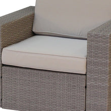 Three Piece Beige SQA Faux Rattan and Tan Outdoor Seating Set with Table