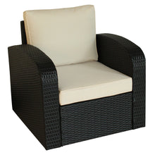Three Piece Black RA Faux Rattan and Ivory Outdoor Seating Set with Table