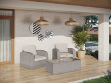 Three Piece Beige RA Faux Rattan and Tan Outdoor Seating Set with Table