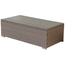 Three Piece Beige RA Faux Rattan and Tan Outdoor Seating Set with Table