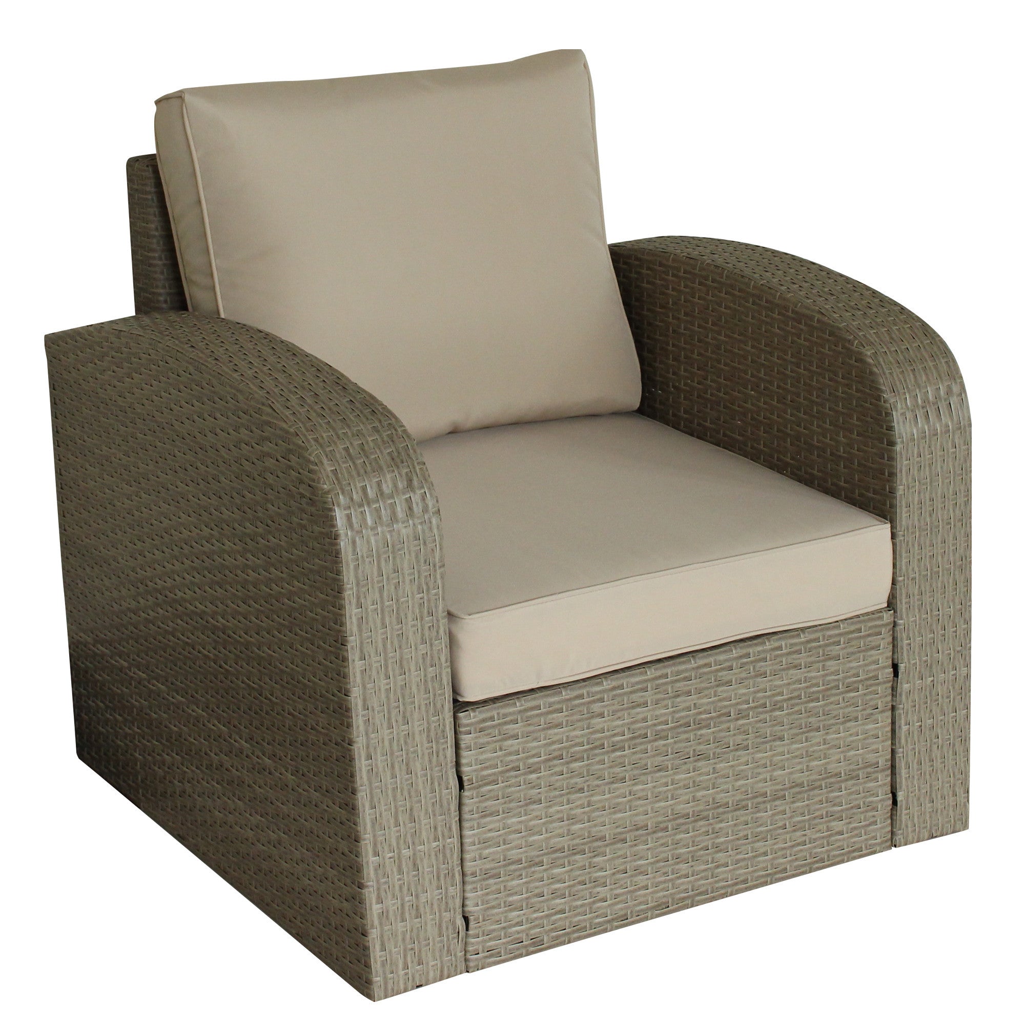 Three Piece Beige RA Faux Rattan and Tan Outdoor Seating Set with Table