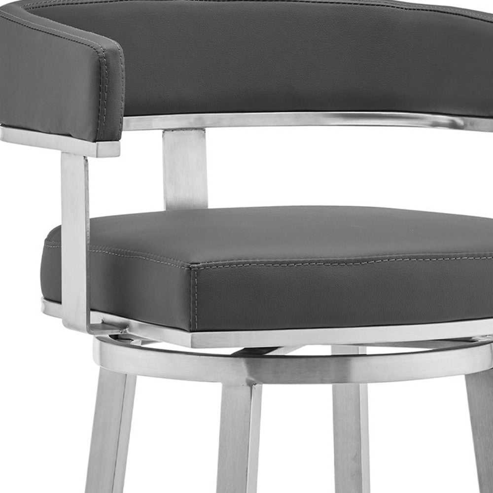 38" Gray Brushed Stainless Steel Bar Height Swivel Low Back Bar Chair