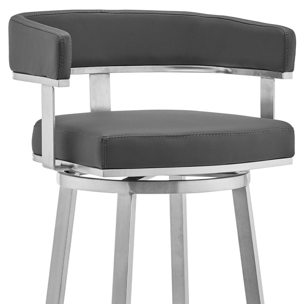 38" Gray Brushed Stainless Steel Bar Height Swivel Low Back Bar Chair