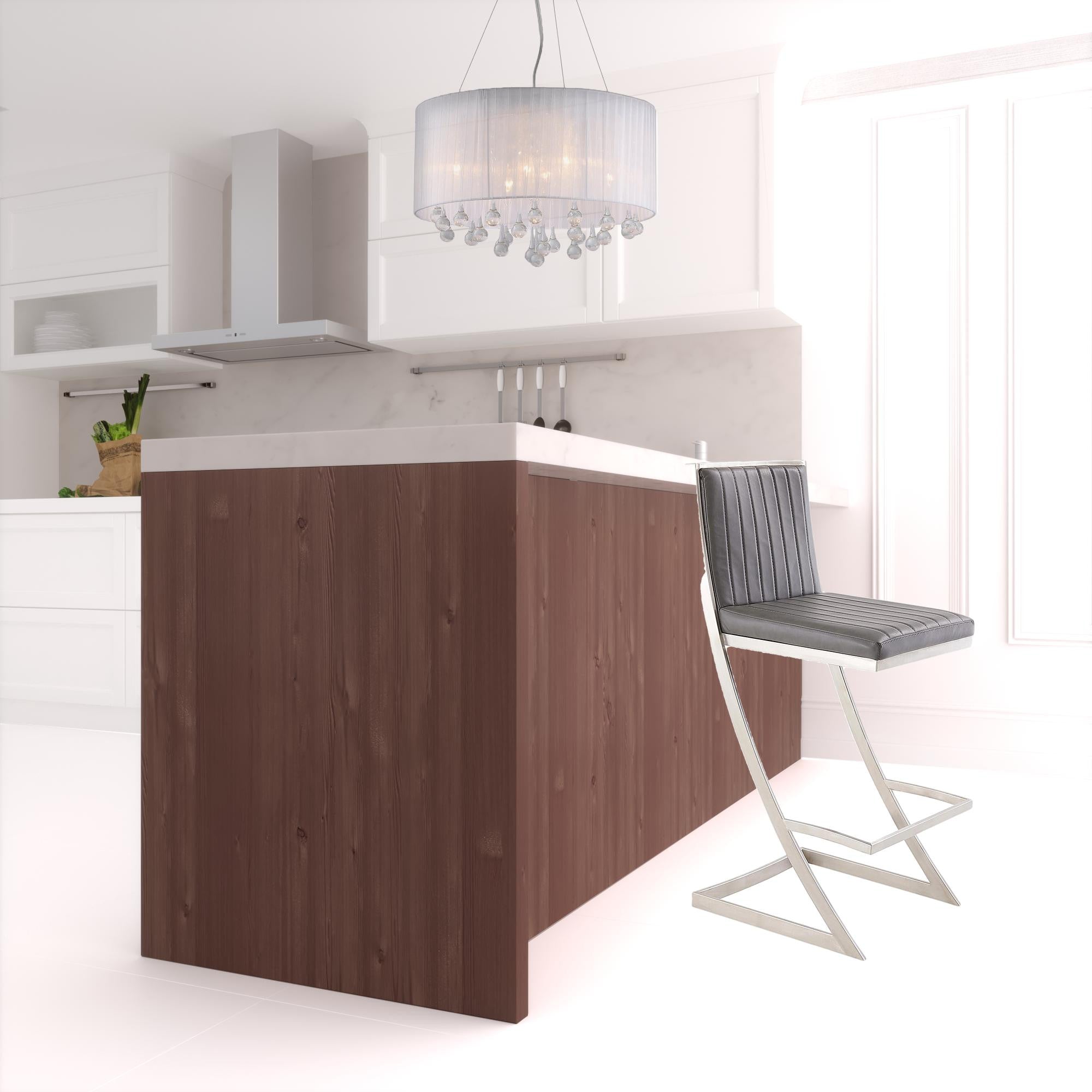 39" Vintage Black Faux Leather And Iron Counter Height Bar Chair