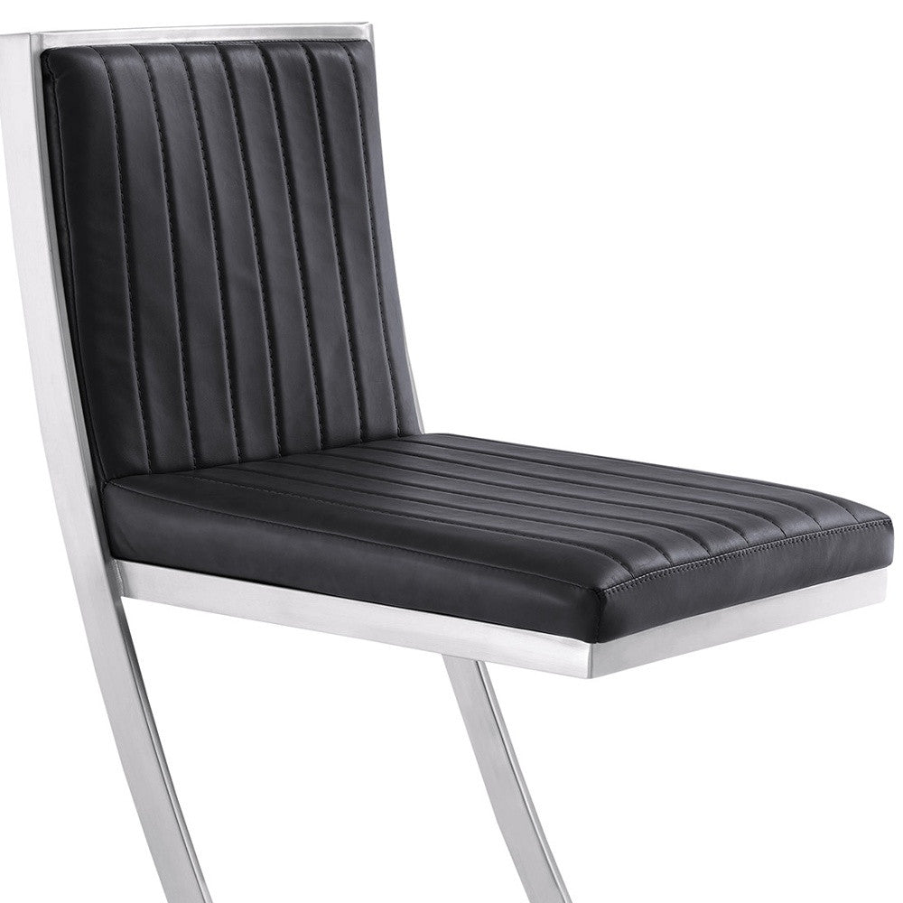 43" Vintage Black Faux Leather And Iron Low Back Bar Height Chair