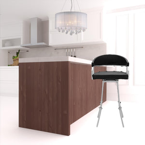 43" Vintage Black Faux Leather And Iron Low Back Bar Height Chair