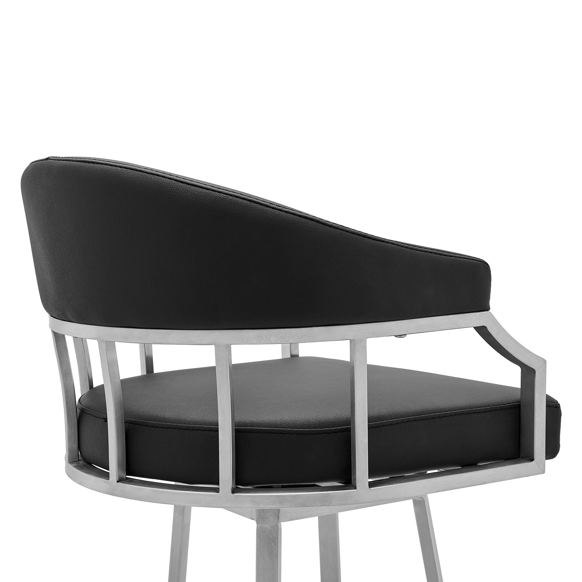 40" Black Faux Leather And Iron Swivel Low Back Bar Height Chair