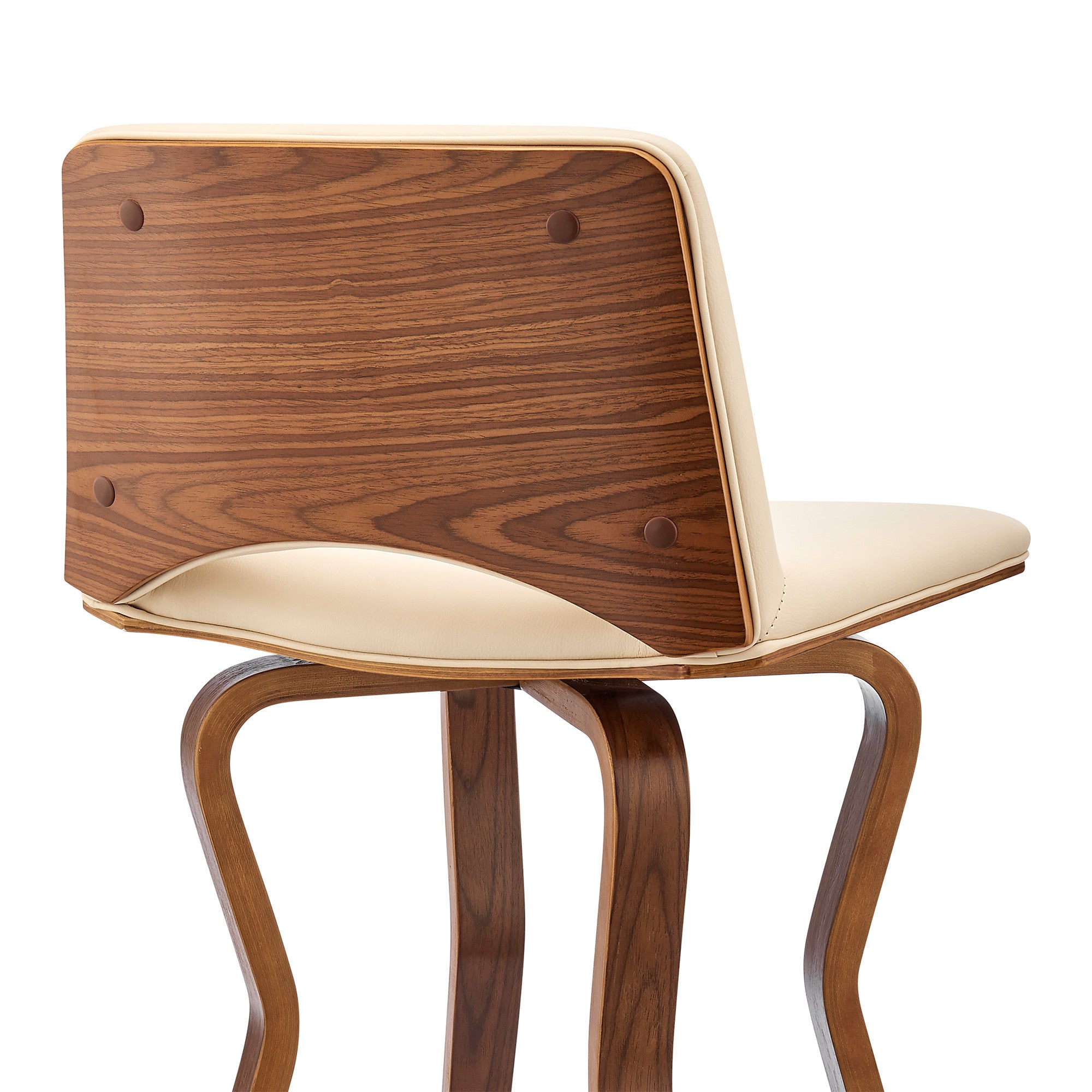 Cream Faux Leather And Wood Swivel Low Back Counter Height Bar Chair 36"