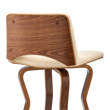 Cream Faux Leather And Wood Swivel Low Back Counter Height Bar Chair 36