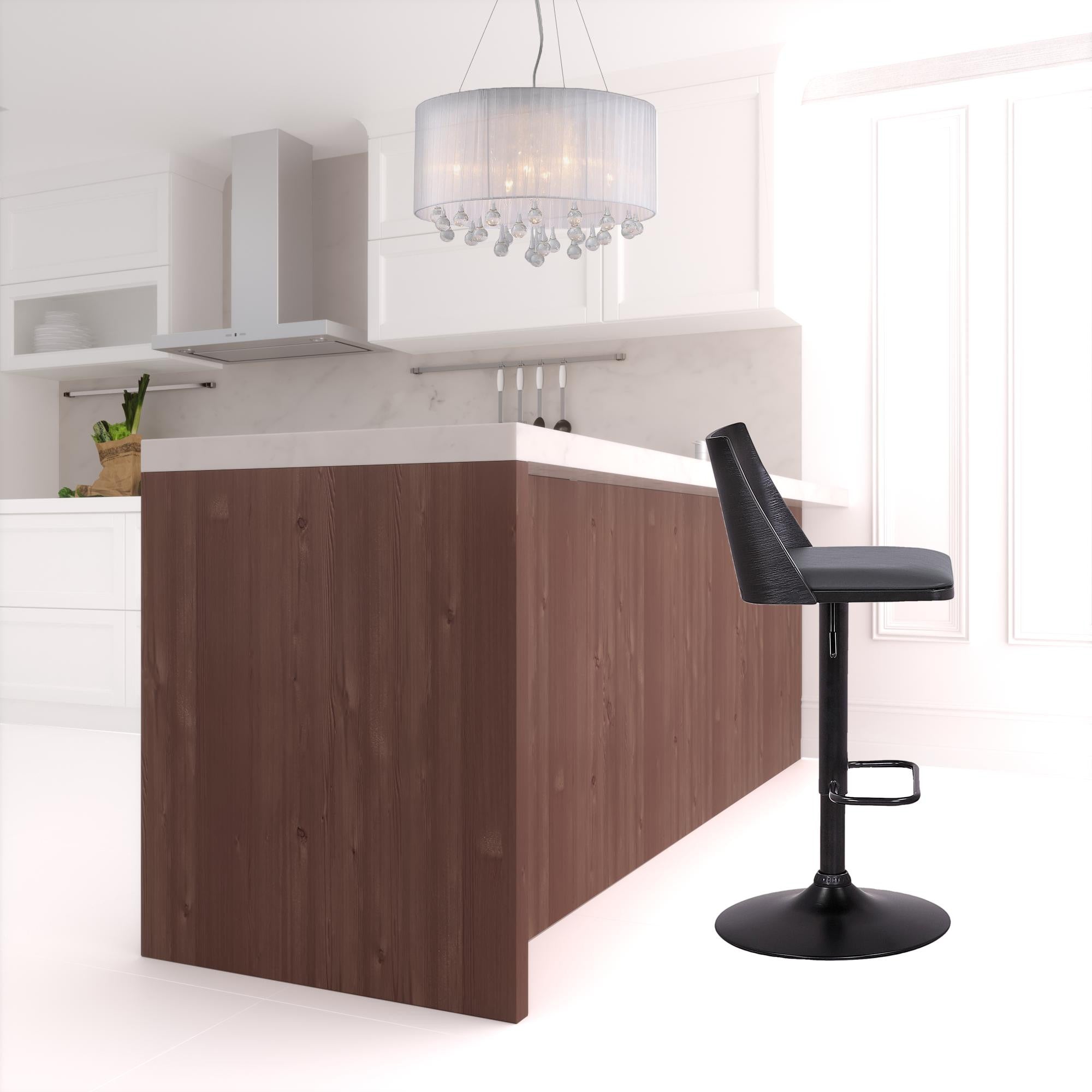 42" Gray And Black Faux Leather Swivel Adjustable Height Bar Chair With Footrest