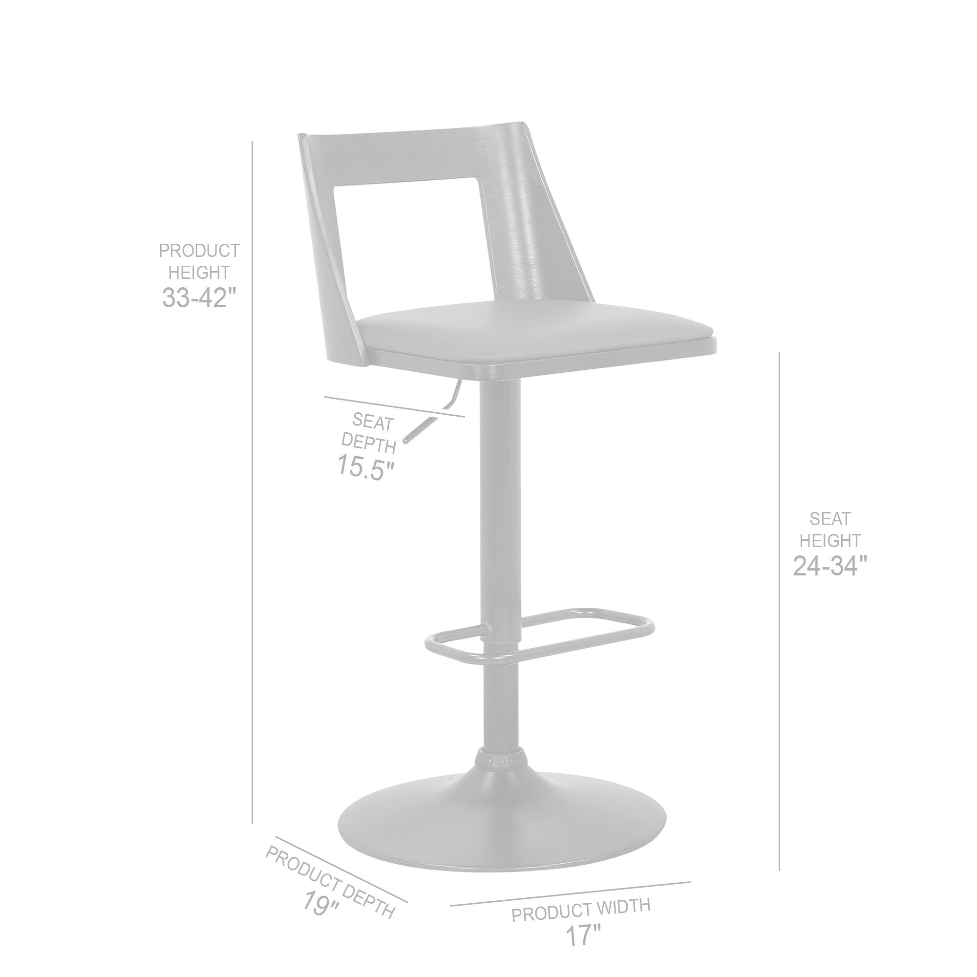 42" Gray And Black Faux Leather Swivel Adjustable Height Bar Chair With Footrest