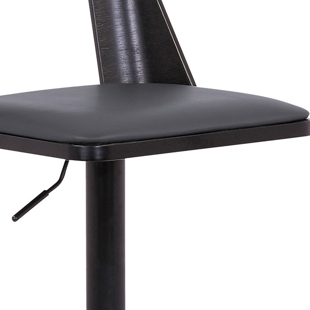 42" Gray And Black Faux Leather Swivel Adjustable Height Bar Chair With Footrest