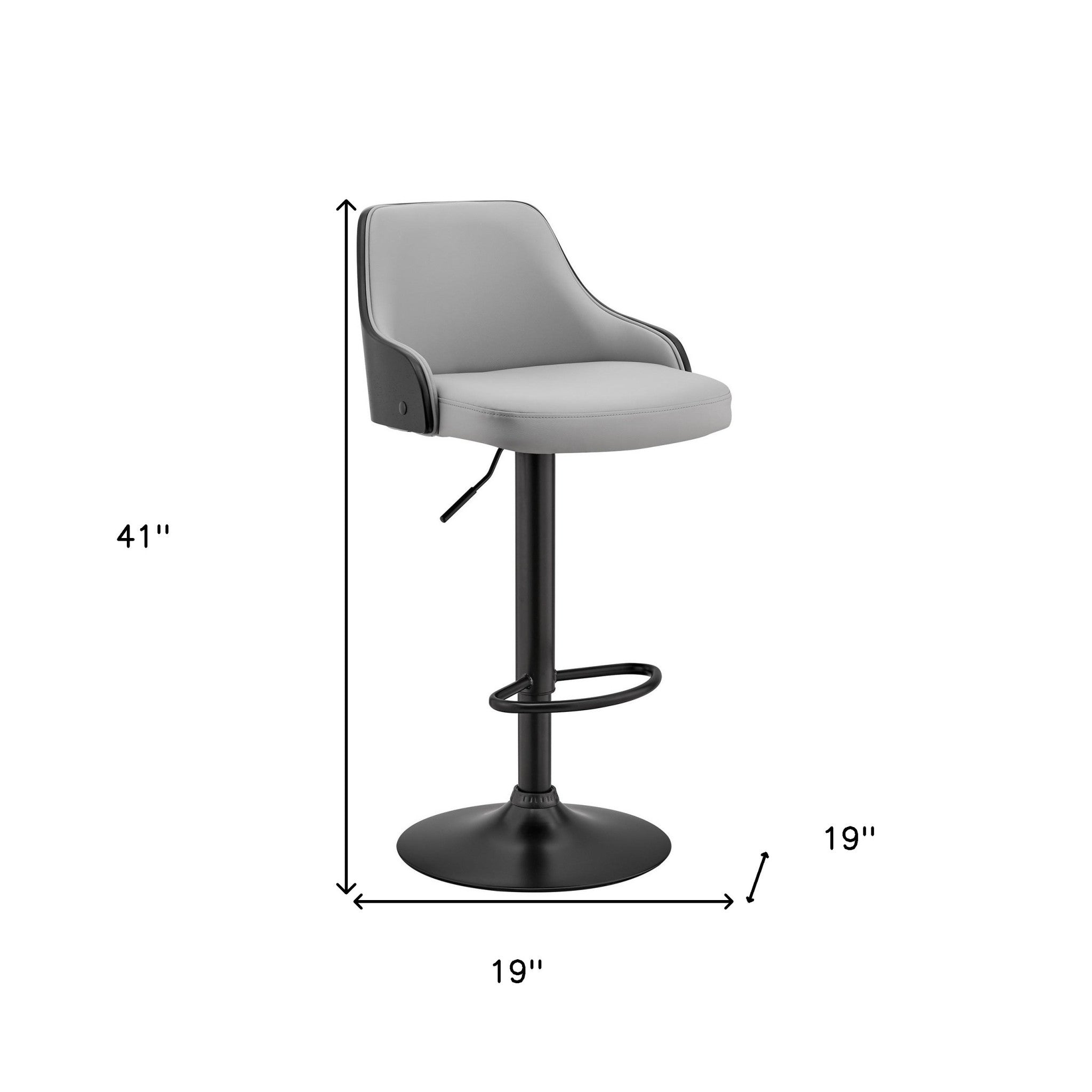 Gray Faux Leather Black Base Adjustable Modern Bar Stool