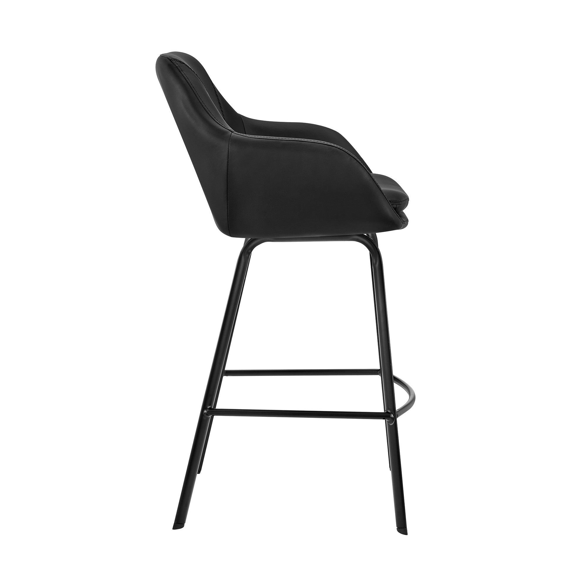 30" Black on Black Faux Leather Comfy Swivel Bar Stool