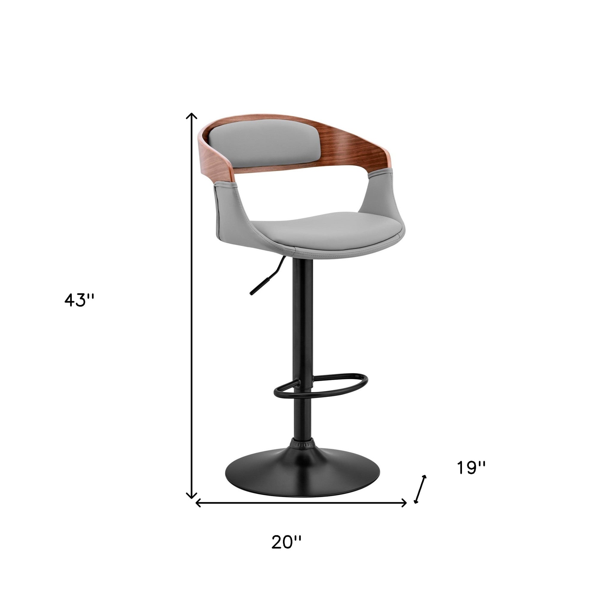 Gray Modern Upholstered Black Base Bar Stool