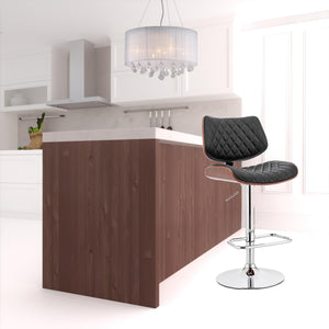 45" Black Faux Leather Walnut And Iron Swivel Adjustable Height Bar Chair