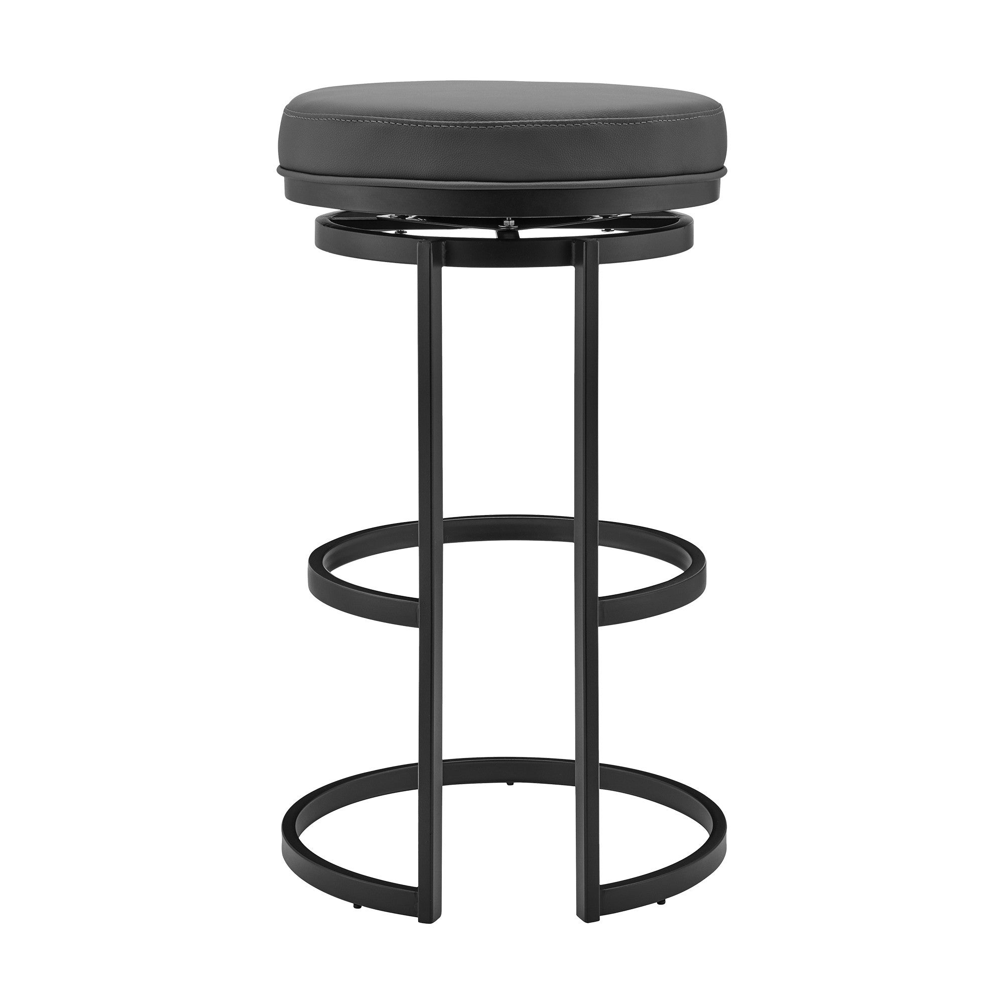 26" Gray And Black Faux Leather Swivel Backless Counter Height Bar Chair With Footrest