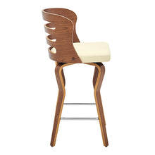 Cream Faux Leather And Wood Swivel Counter Height Bar Chair 35