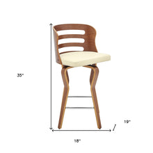 Cream Faux Leather And Wood Swivel Counter Height Bar Chair 35