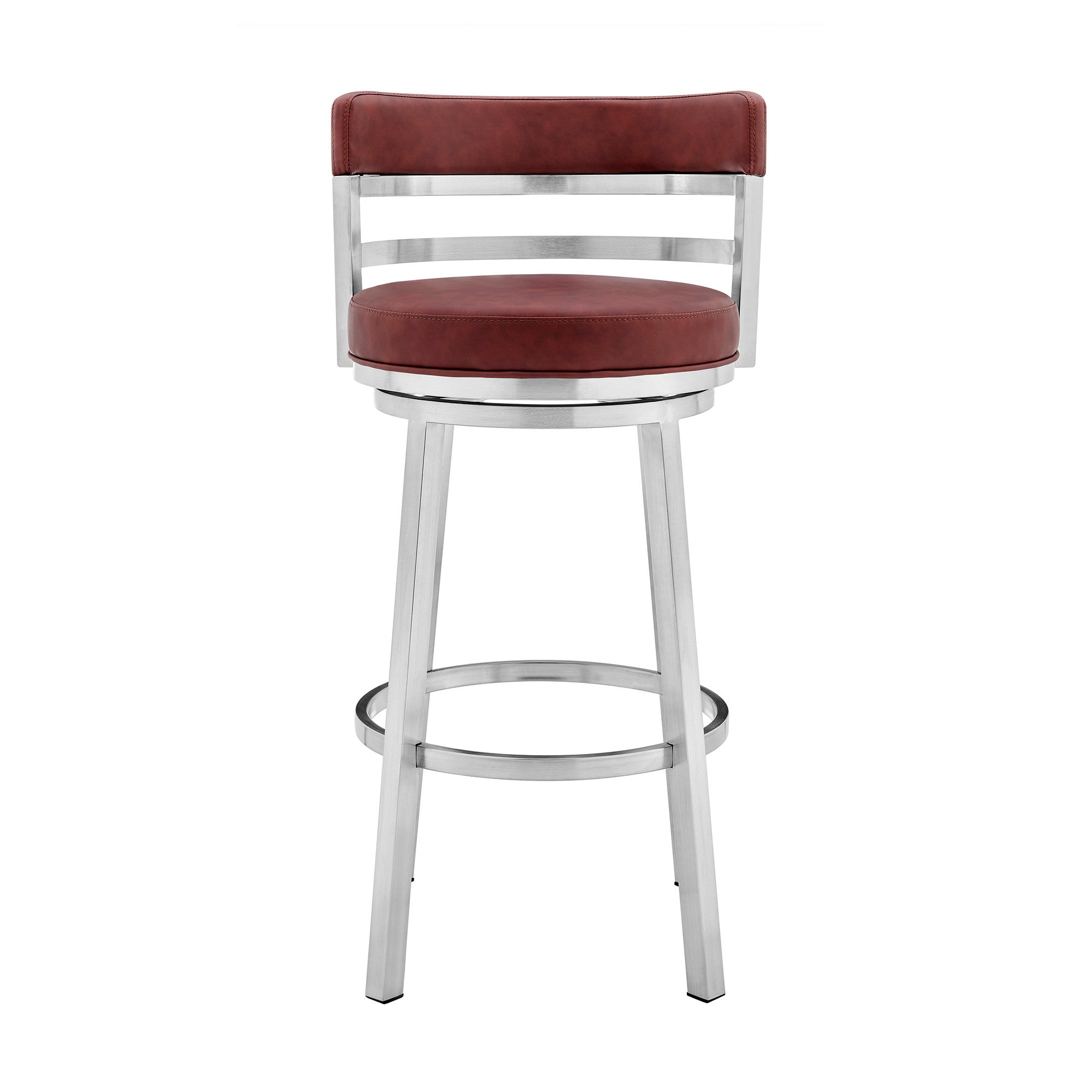 36" Red And Silver Faux Leather And Iron Swivel Low Back Counter Height Bar Chair With Footrest