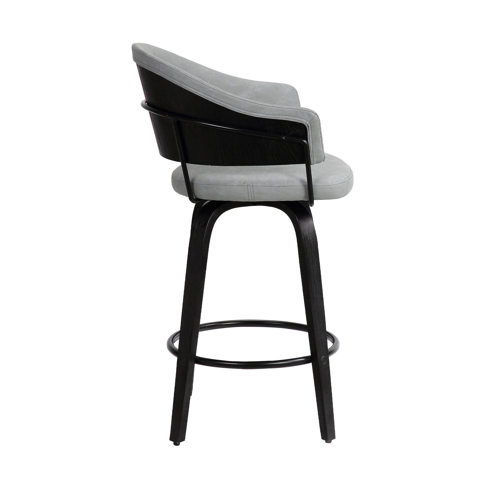 26" Dark Grey Faux Leather Black Wood Swivel Bar Stool
