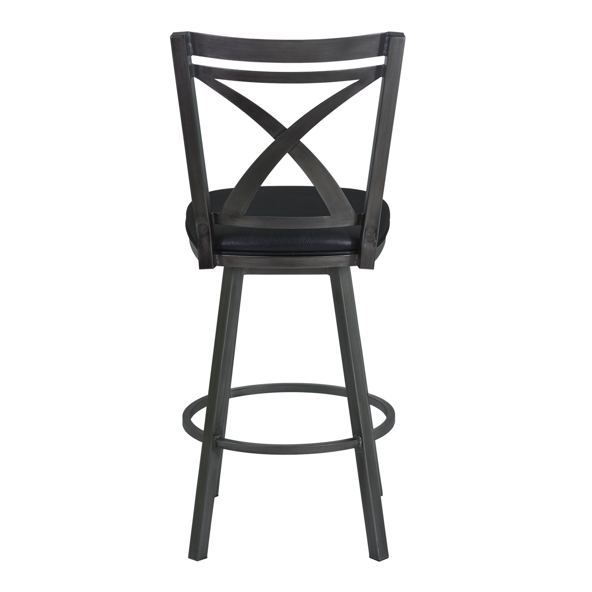 46" Black Faux Leather And Iron Swivel Bar Height Chair