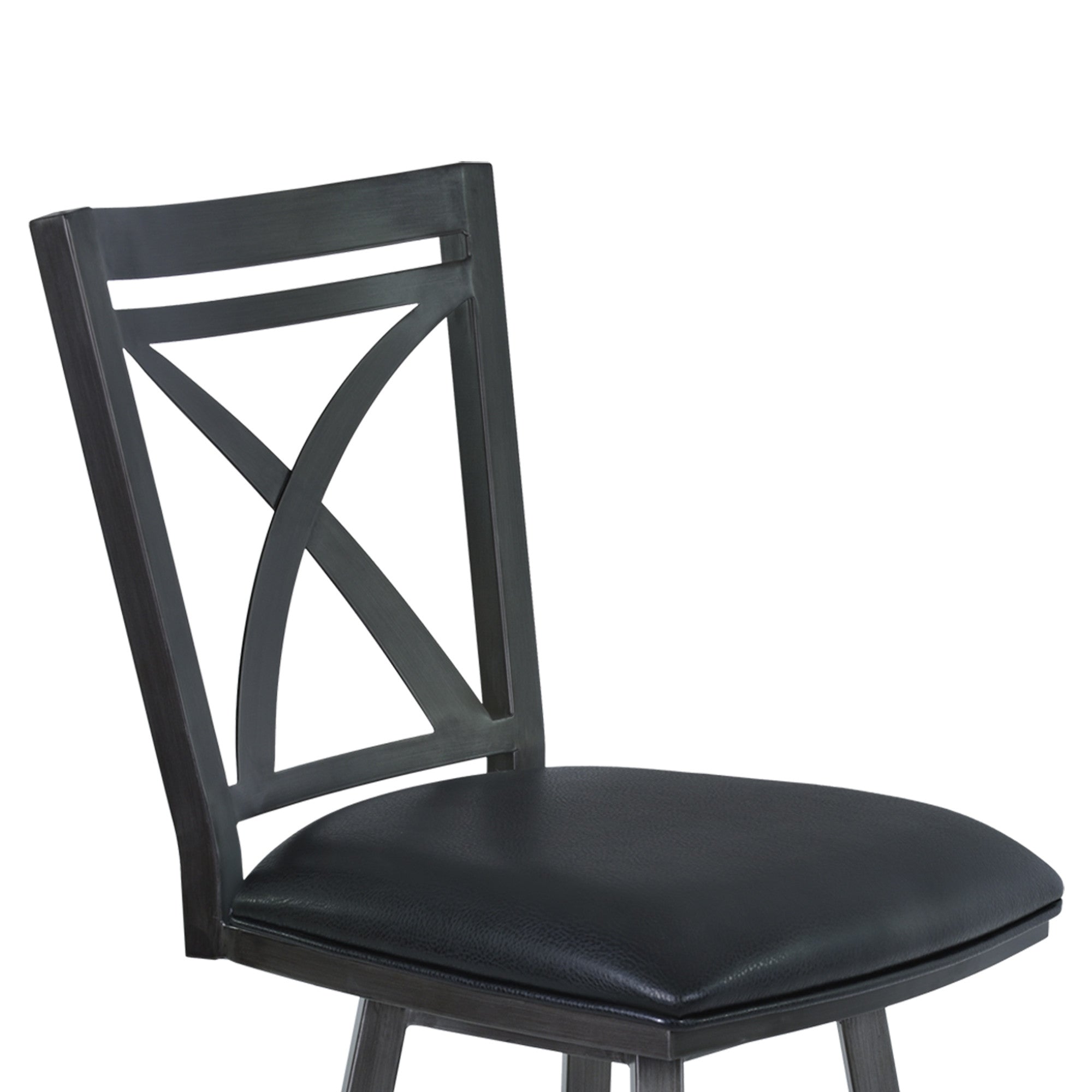 46" Black Faux Leather And Iron Swivel Bar Height Chair