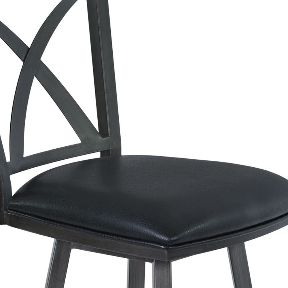 46" Black Faux Leather And Iron Swivel Bar Height Chair