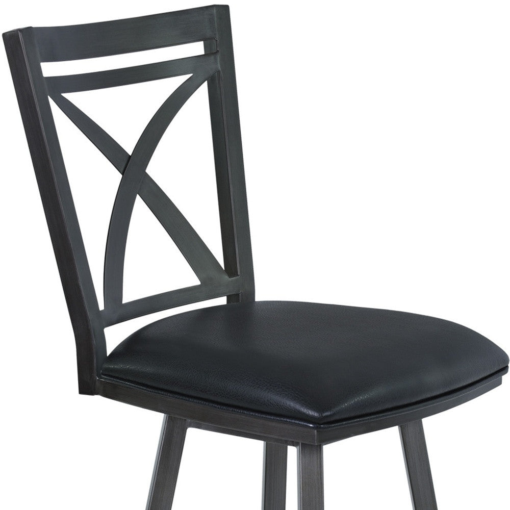 46" Black Faux Leather And Iron Swivel Bar Height Chair