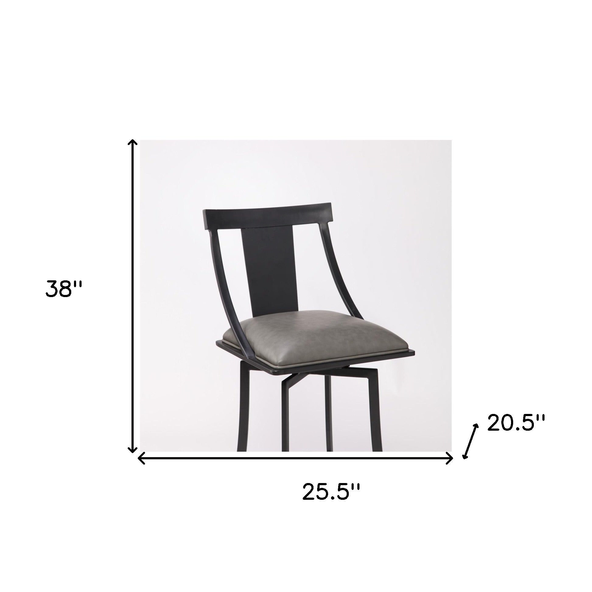 Taburete de bar giratorio con asiento cuadrado de metal y piel sintética gris de 26"