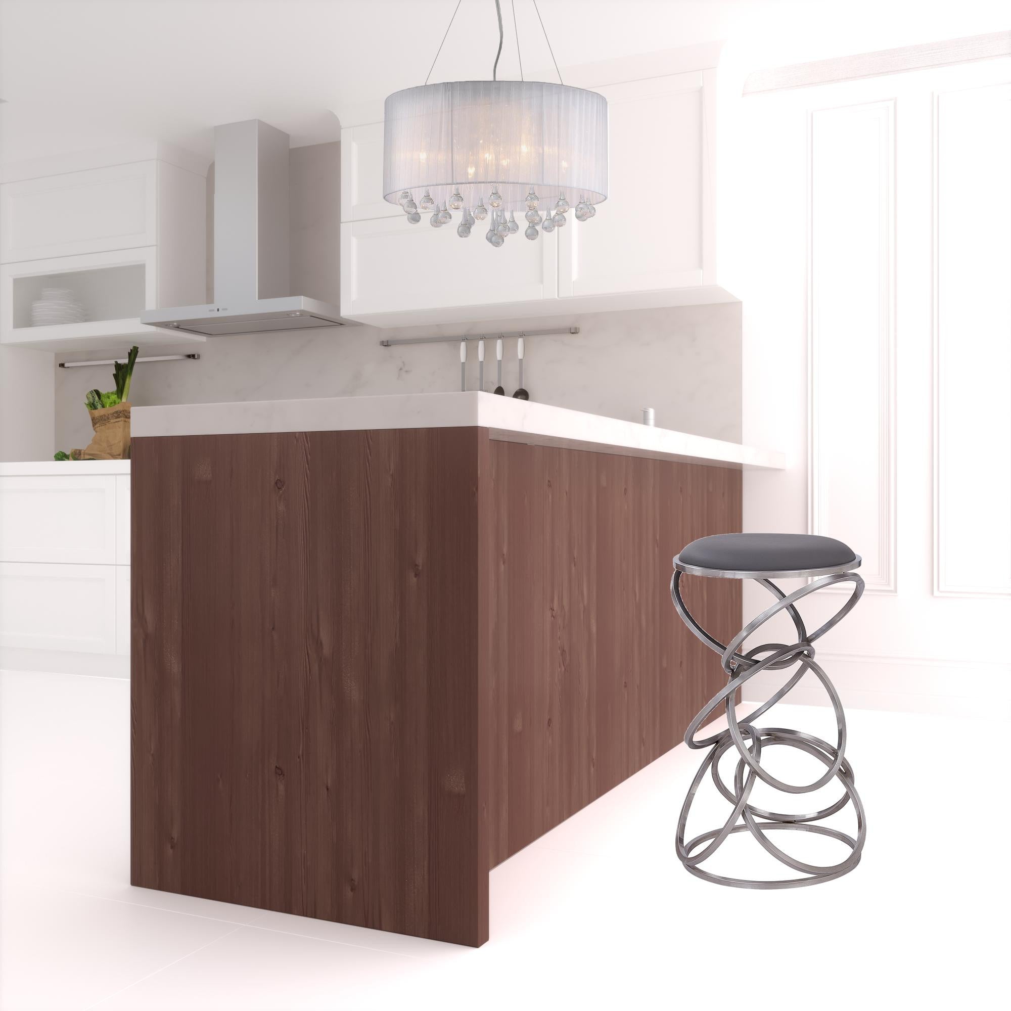 30" Brushed Stainless Steel And Gray Bar Height Backless Bar Chair